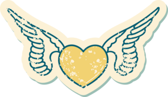 iconic distressed sticker tattoo style image of a heart with wings png