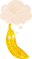 cartoon banana with thought bubble in grunge distressed retro textured style png