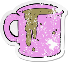 retro distressed sticker of a cartoon coffee mug png