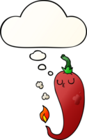 dessin animé chaud le Chili poivre avec pensée bulle dans lisse pente style png