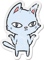 pegatina angustiada de un gato de dibujos animados mirando fijamente png