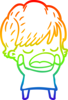 rainbow gradient line drawing of a cartoon woman talking png