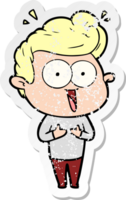 distressed sticker of a cartoon staring man png