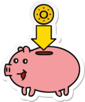 sticker of a cute cartoon piggy bank png