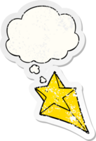 cartoon shooting star with thought bubble as a distressed worn sticker png