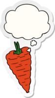 cartone animato carota con pensato bolla come un' stampato etichetta png