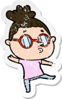pegatina angustiada de una mujer de dibujos animados con gafas png