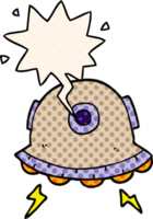 cartoon UFO with speech bubble in comic book style png