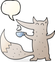 mão desenhado discurso bolha desenho animado Lobo com café copo png