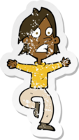 retro distressed sticker of a cartoon panicking man png