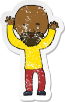 retro distressed sticker of a cartoon bearded man panicking png