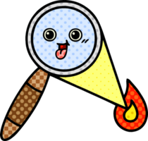 comic book style cartoon of a magnifying glass png