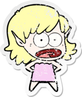 distressed sticker of a cartoon shocked elf girl png