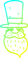 cold gradient line drawing of a cartoon bearded man with top hat png
