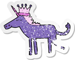 retro distressed sticker of a cartoon unicorn png