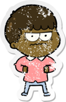 distressed sticker of a cartoon annoyed man png