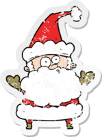 distressed sticker of a cartoon confused santa claus png