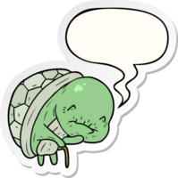 cute cartoon old turtle with walking stick with speech bubble sticker png