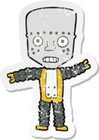 adesivo retrô angustiado de um robô de desenho animado png