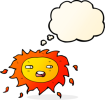 tekenfilm verdrietig zon met gedachte bubbel png