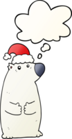 cartoon bear wearing christmas hat with thought bubble in smooth gradient style png