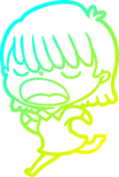 cold gradient line drawing of a cartoon woman talking loudly png