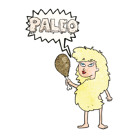 mão discurso bolha texturizado desenho animado mulher em paleo dieta png