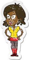 retro distressed sticker of a cartoon woman with hands on hips png