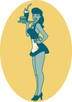 tattoo in traditional style of a pinup waitress girl png