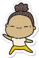 sticker of a cartoon peaceful old woman png