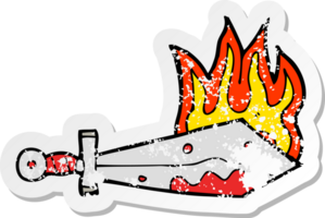 retro nödställd klistermärke av ett tecknat flammande svärd png