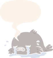 cartoon crying fish with speech bubble in retro style png