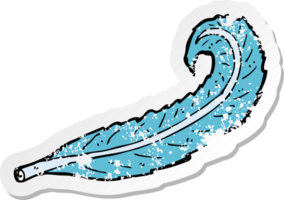 retro distressed sticker of a cartoon feather png