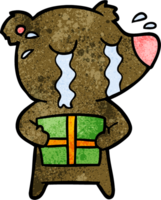 cartoon crying bear with present png