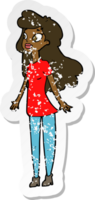 retro distressed sticker of a cartoon pretty girl png