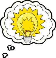 mano disegnato pensato bolla cartone animato leggero lampadina splendente png