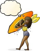 cartoon woman carrying canoe with thought bubble png