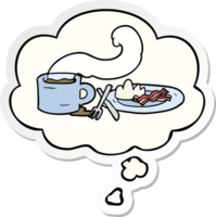 tecknad serie frukost med trodde bubbla som en tryckt klistermärke png