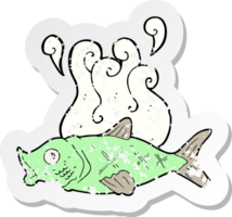 retro distressed sticker of a cartoon smelly fish png