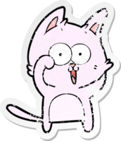 distressed sticker of a funny cartoon cat png