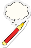tecknad serie penna med trodde bubbla som en tryckt klistermärke png