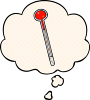 cartoon thermometer with thought bubble in comic book style png