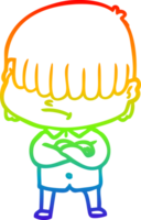 rainbow gradient line drawing of a cartoon boy with untidy hair png