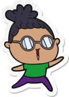 sticker of a cartoon woman wearing spectacles png