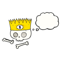 mão desenhado pensamento bolha texturizado desenho animado Magia coroa em velho crânio png