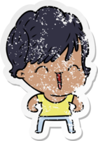 distressed sticker of a cartoon laughing woman png