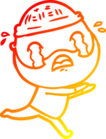 warm gradient line drawing of a cartoon bearded man crying png