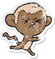 distressed sticker of a cartoon annoyed monkey png