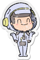 pegatina angustiada de un hombre astronauta de dibujos animados feliz png