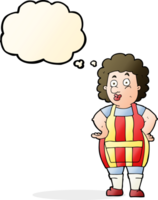 cartoon woman in kitchen apron with thought bubble png